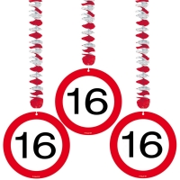 16 Jaar Verkeersbord Hangdecoratie - 3 stuks per 6